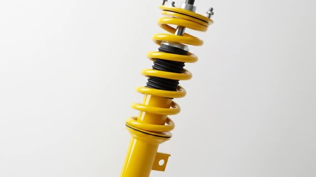 Dynamic Yellow Performance Car Coilover Suspension System Isolated.