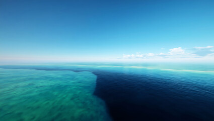 Obraz premium Turquoise and deep blue ocean meeting under a clear sky