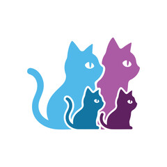 Cats family Silhouette. A group of  cats are sitting together, creating a charming and whimsical scene.