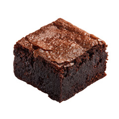 A single square chocolate brownie with a cracked top dusted with cocoa powder on a black background dessert, Isolated On White, Png Transparent, Cut Out