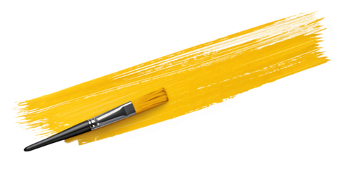 Yellow Paint Brush Stroke with Bristles paintbrush isolated on a transparent background