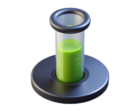 Green liquid in glass test tube on platform in laboratory experimentation 3d illustration isolated on transparent background