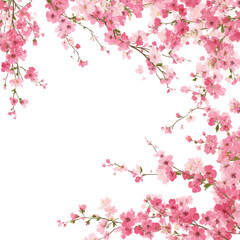Naklejka premium Delicate Pink Cherry Blossom Branches Forming a Decorative Border on Black Background cherry blossoms, Isolated On White, Png Transparent, Cut Out