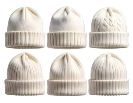 Firefly_Set of A stylish cuffed beanie in creamy white cashmere yarn, displaying fine knittin