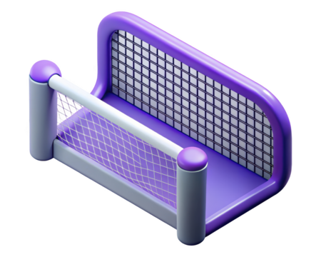 Isometric soccer goal with purple and white elements playful design 3d illustration isolated on transparent background - Powered by Adobe