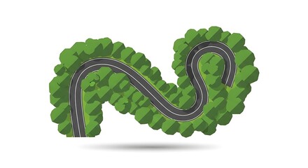 Fototapeta premium Aerial Drone View Vector of Winding Road through Forest – Flat Design Illustration