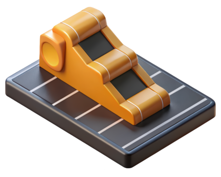 Modern orange toggle switch on gray platform sleek design element 3d illustration isolated on transparent background