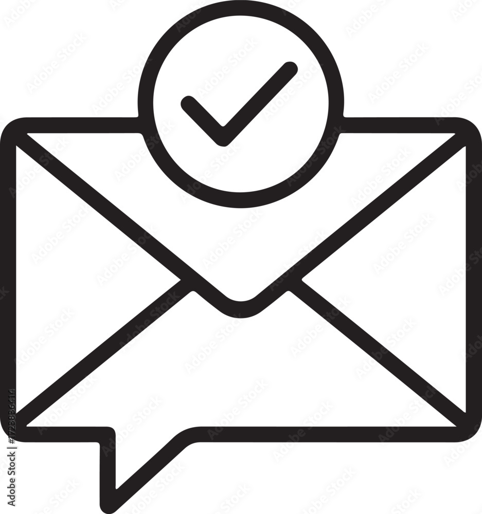 Poster simple line icon of an envelope with a checkmark indicating a successful message