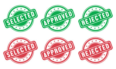 selected, approved, rejected, rubber stamps set vector, badge circle logo set