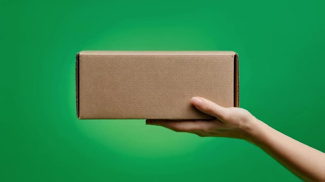 Hand holding package with resealable peel strip halfway removed on green screen perfect for illustrating return and reuse packaging concepts.