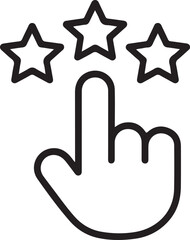 Hand cursor selecting three stars for rating or feedback on a white background