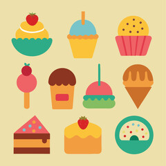 set of cakes and sweets