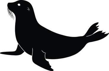 Silhouette illustration of sea lion or seal marine animal, aquatic wildlife vector design for ocean, nature, zoology, aquatic life, education, conservation themes