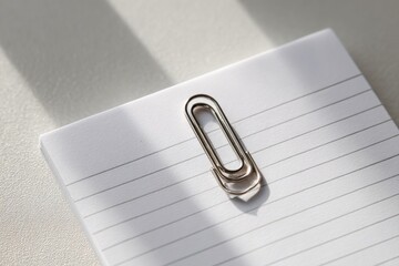 Notepad with paper clip on white background