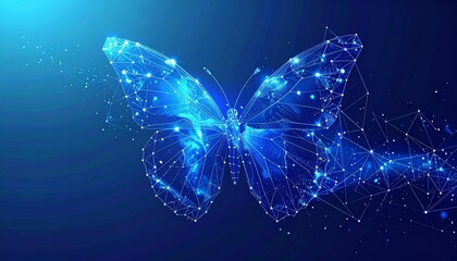 Futuristic digital technology symbol with neon blue low poly butterfly