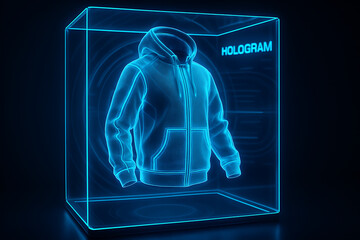Futuristic Hoodie Mockup with Hologram Spin Angle – Sci-Fi Neon Background