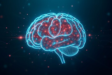 Fototapeta premium Futuristic Digital Brain with Glowing Neural Connections Representing Artificial Intelligence and Data Processing