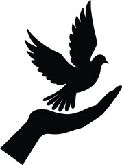 Silhouette of an open hand with a bird flying above it