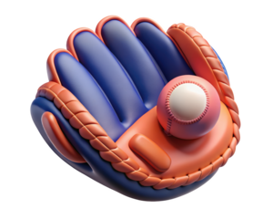 Stylized baseball glove with pink ball catching the game winning home run 3d illustration isolated on transparent background