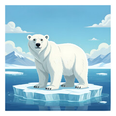 Polar bear standing on an iceberg in a sunny arctic landscape  