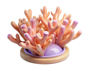 Stylized coral reef formation with peach pink and lavender hues underwater marine life environment 3d illustration isolated on transparent background