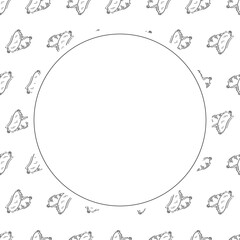 sausage frame. doodle grill sausage circle frame. hand drawn sausage frame background. grill sausage background