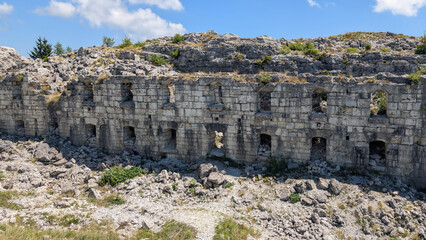 Ruins of the forte dosso delle somme a Fortess of WW1 in Northern Italy