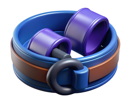 Stylized fantasy handcuffs with lock mechanism rendered in vibrant colors 3d illustration isolated on transparent background