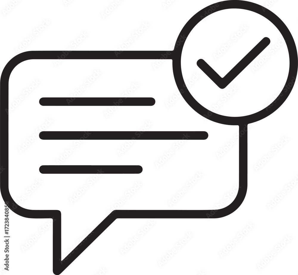 Poster simple line icon of a speech bubble with a checkmark indicating success