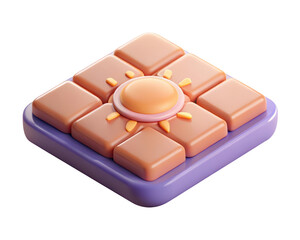 Stylized sun icon with geometric shapes and playful design in pastel colors 3d illustration isolated on transparent background