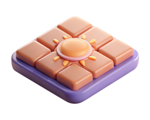 Stylized sun icon with geometric shapes and playful design in pastel colors 3d illustration isolated on transparent background