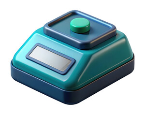 Stylized teal and blue isometric scale digital design for weighing measurements 3d illustration isolated on transparent background