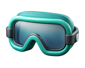 Stylized turquoise diving goggles underwater swimming safety equipment protective gear for water sports leisure3d illustration isolated on transparent background