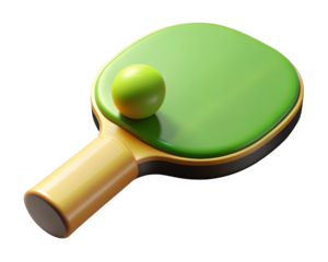 Table tennis paddle with ball sport equipment leisure activity recreation game ping pong 3d illustration isolated on transparent background