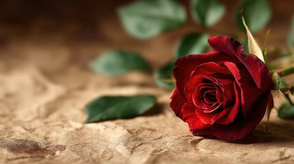 Naklejka premium Red rose on textured paper background