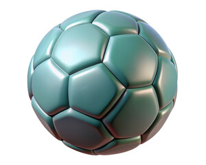 Teal soccer ball reflective surface close up sport equipment game ball isolated presentation 3d illustration isolated on transparent background