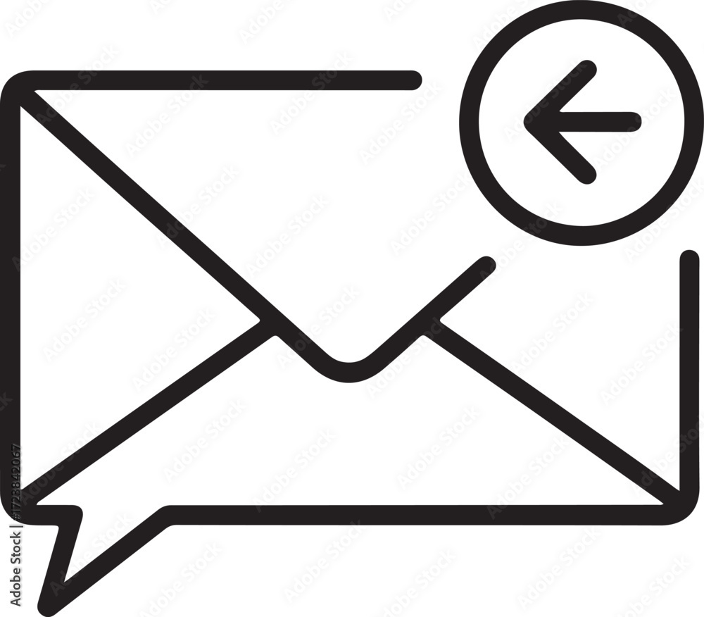 Poster simple outline icon of an email envelope with a speech bubble and back arrow