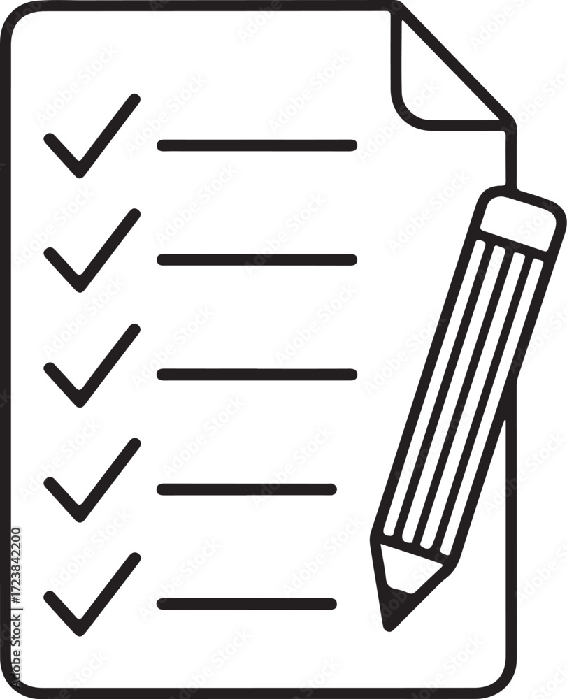 Poster simple outline drawing of a checklist with a pencil and checkmarks