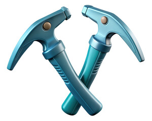 Two crossed blue ice axes for climbing and mountaineering adventures 3d illustration isolated on transparent background