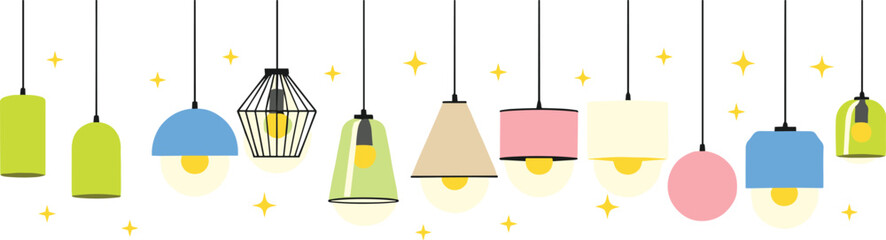 Pendant light vector, hanging lamp design, colorful fixture illustration, interior lighting element, glowing bulb art, modern decor concept