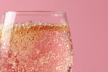 Fototapeta premium Macro Shot of Sparkling Rose Wine with Rising Bubbles