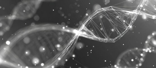 Abstract representation of DNA strands in grayscale.  Intricate network design