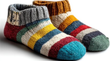 Cozy knitted ankle socks with colorful stripes in warm winter style