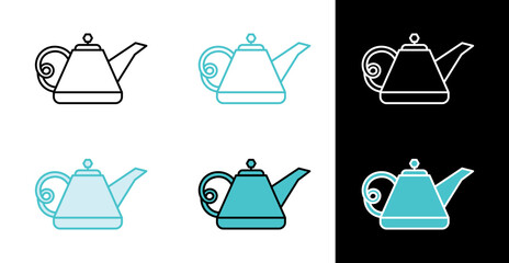 Kettle household appliance icon for boiling water in line and fill style