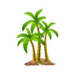 Lush Tropical Palm Trees on a Rocky Island Illustration
