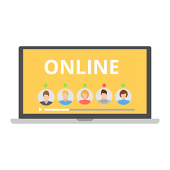 Online learning and video conferencing with avatars representing people on a laptop screen