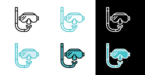 Snorkel gear and goggles icon in line and fill style
