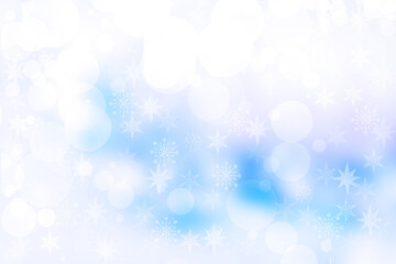 Abstract blurred festive delicate winter christmas or Happy New Year background with shiny blue and white bokeh lighted stars. Space for your design. Card concept.