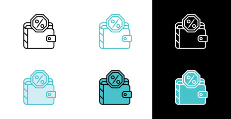 Wallet discount percent tag icon for online shopping and savings in line and fill style