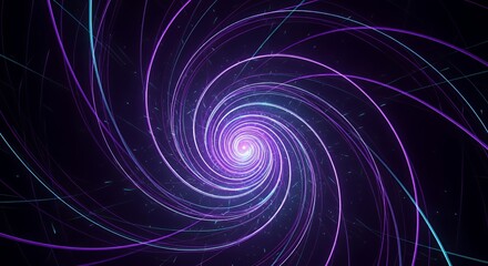 Hypnotic glowing spiral of purple and blue neon light trails on a dark background, abstract motion pattern with futuristic and cosmic vibe, perfect for technology, energy, or sci-fi themed designs.
